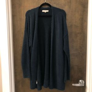 LOFT Soft/Fluffy Open Cardigan in Dark Teal Blue